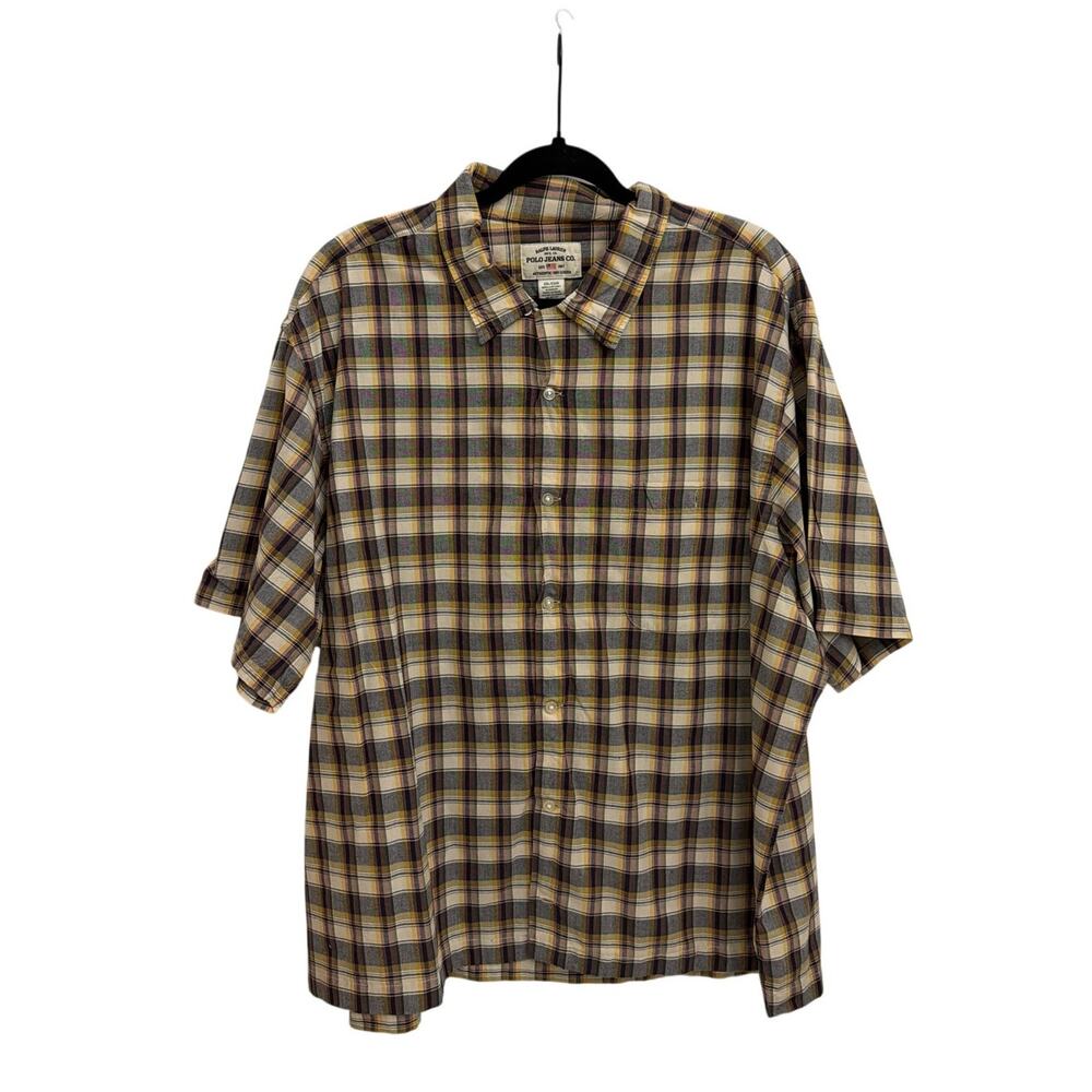 Vintage Polo Jeans Ralph Lauren Brown Plaid Flannel Button-up Shirt Men's XXL